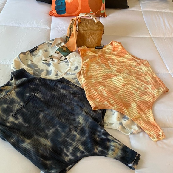 PrettyLittleThing Tops - Orange 🍊 Black & White Tye Dye Body Suit Bundle